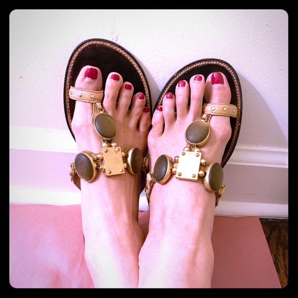 Golden Jeweled Grecian Sandals 8.5